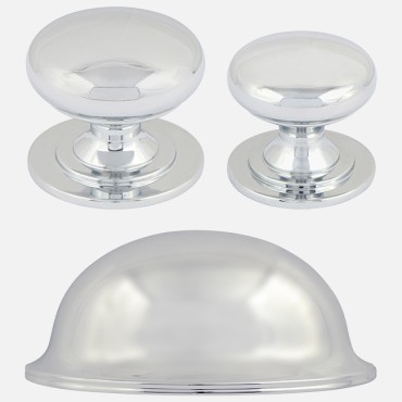 System polished chrome cup handle and matching knobs collection